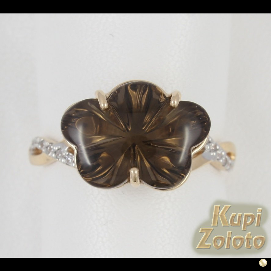 Кольцо из золота с раухтопазом в форме цветка