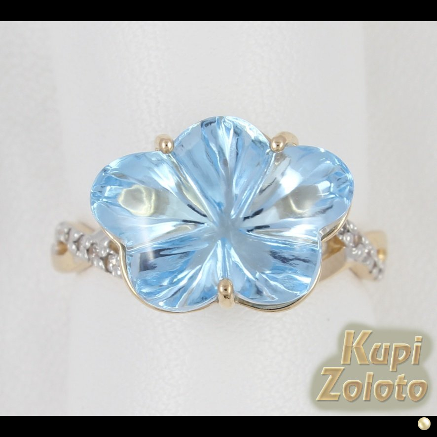 Кольцо с голубым топазом в форме цветка