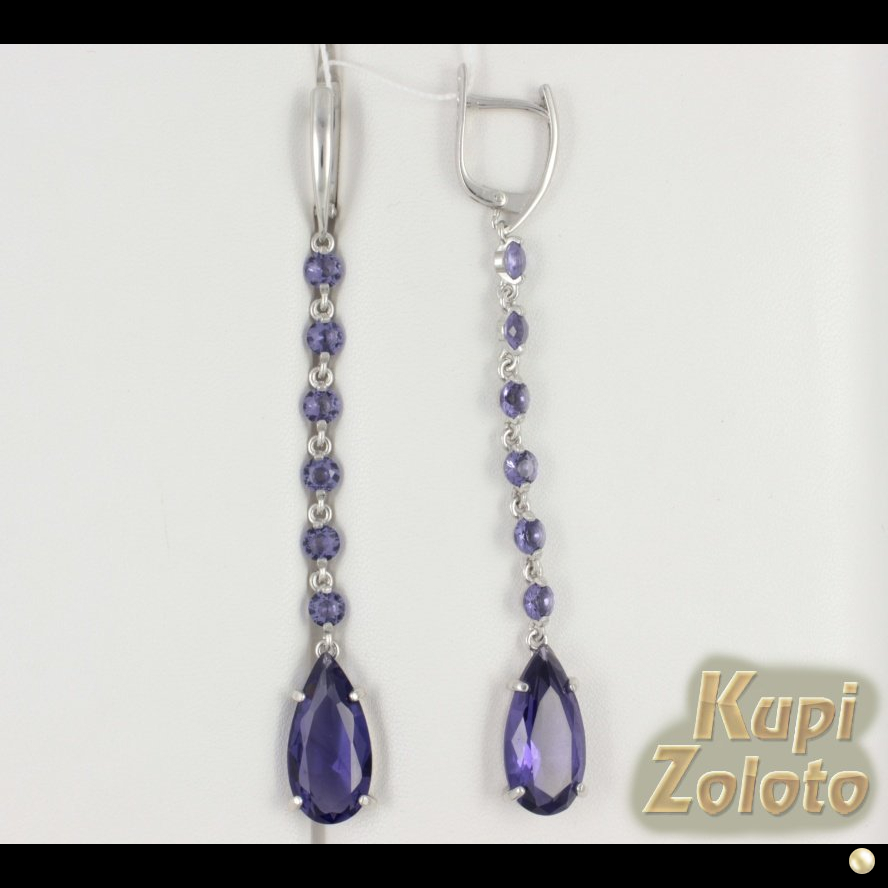 Длинные серьги из серебра с фиолетовыми камнями