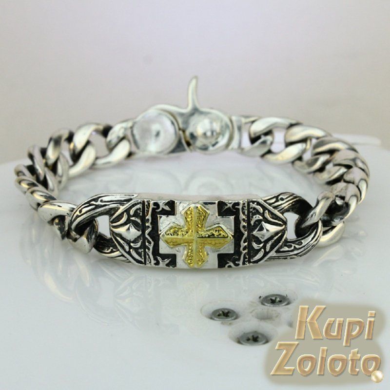 Серебряный мужской браслет “Крест золотой”
