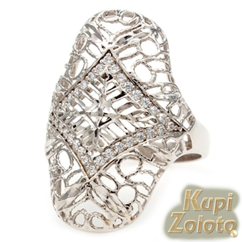 Крупное ажурное кольцо из серебра с фианитами