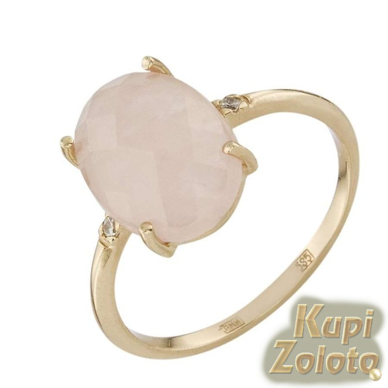 Золотое кольцо с розовым кварцем