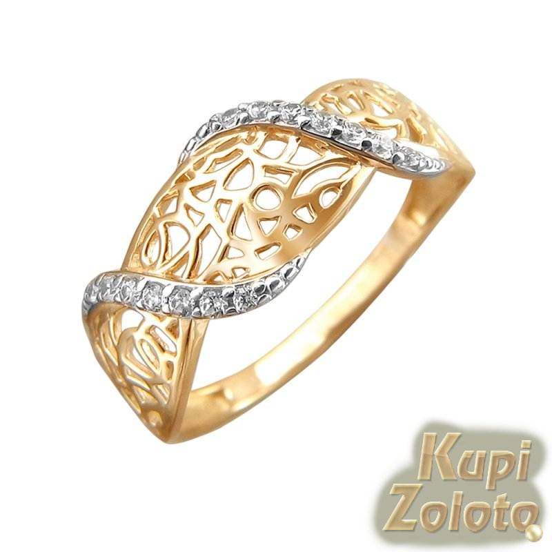 Ажурное кольцо из красного золота 585 пробы с фианитами