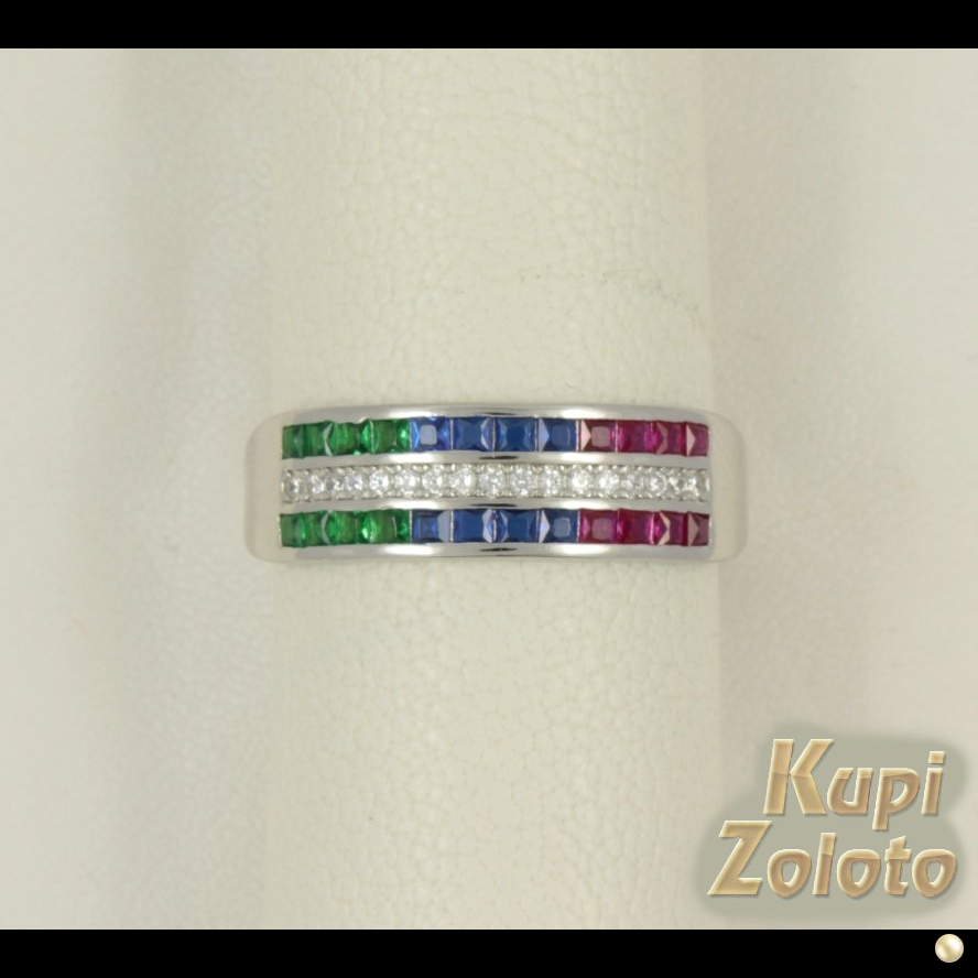 Серебряное кольцо с разноцветными фианитами