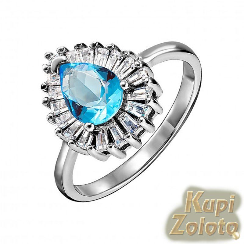 Серебряное кольцо с голубым фианитом