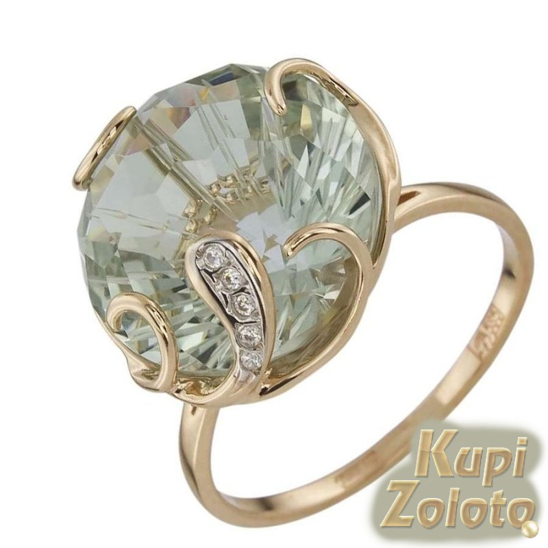 Золотое кольцо с зеленым аметистом