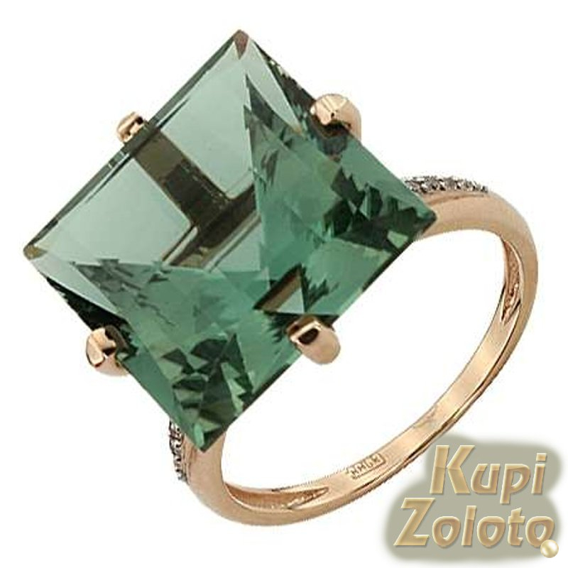 Золотое кольцо с крупным зеленым аметистом