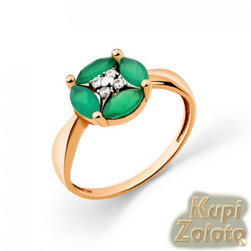 Золотое кольцо с зелеными агатами