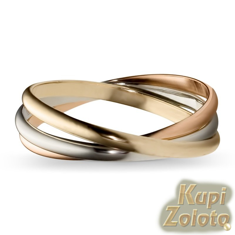 Тройное кольцо Тринити из комбинированного золота в стиле «Картье» шир. 2,6