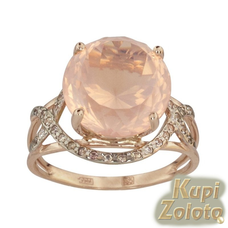 Золотое кольцо с розовым кварцем