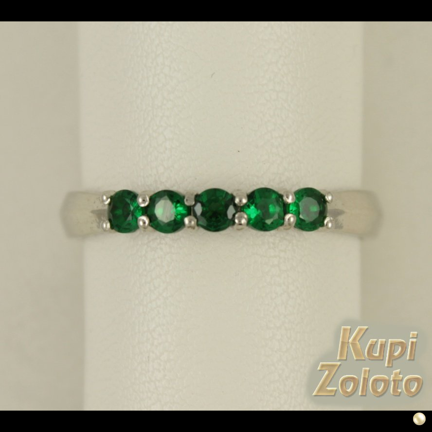 Сеербряное кольцо с дорожкой зеленых фианитов