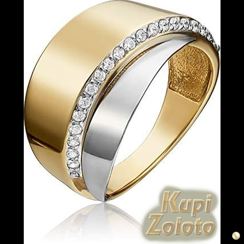 Широкое кольцо из желтого и белого золота