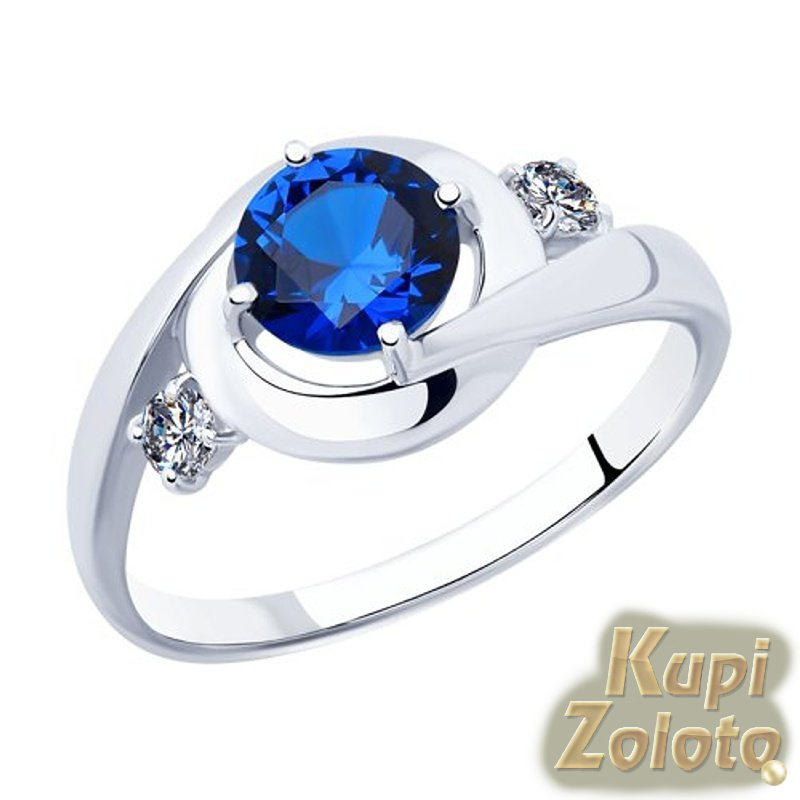 Серебряное кольцо с синим фианитом
