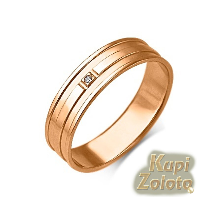 Обручальное кольцо из красного золота c бриллиантом